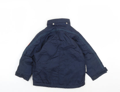 Back view of Ticket to Heaven boys’ blue hooded jacket 2 years