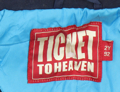 Close-up detail of Ticket to Heaven boys’ blue hooded jacket 2 years