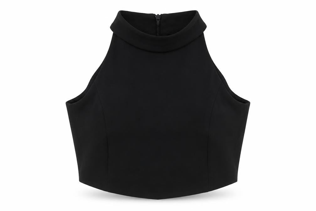 Zara Women's Black Cropped Blouse Sleeveless High Neck Size M
