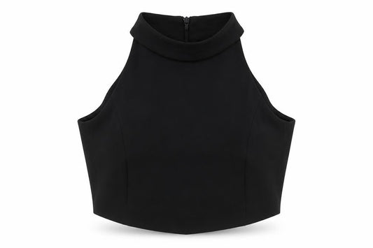Zara Women's Black Cropped Blouse Sleeveless High Neck Size M