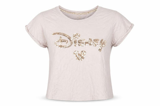 Disney Beige Sequin T-Shirt, Unisex Size 12-14, Cotton