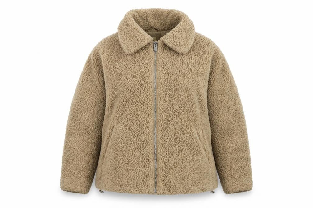 H&M Women's Beige Fleece Jacket, Size S, Casual Style