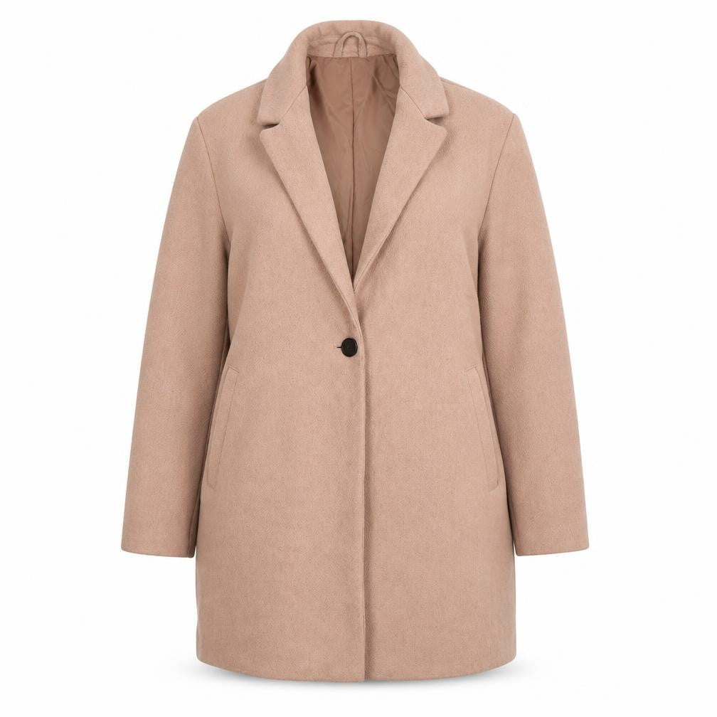 Pull&Bear Women's Beige Mid-Length Wool Blend Overcoat