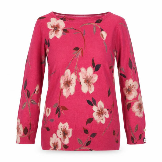 Next Women's Pink Floral Blouse Size 8 Long Sleeve Boat Neck