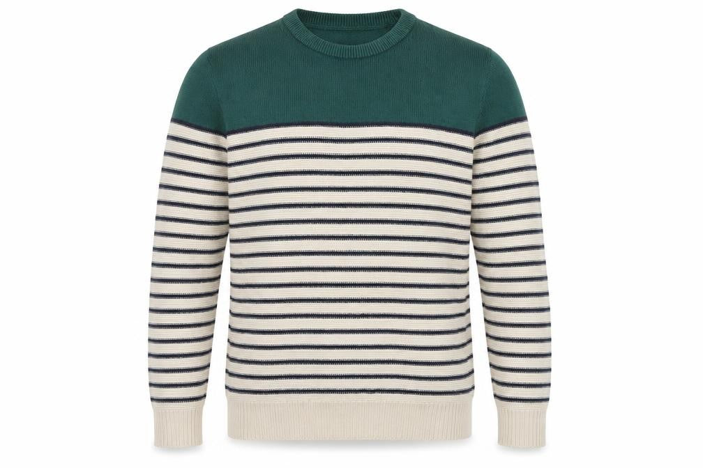 River Island Men's Large Green Striped Pullover Jumper