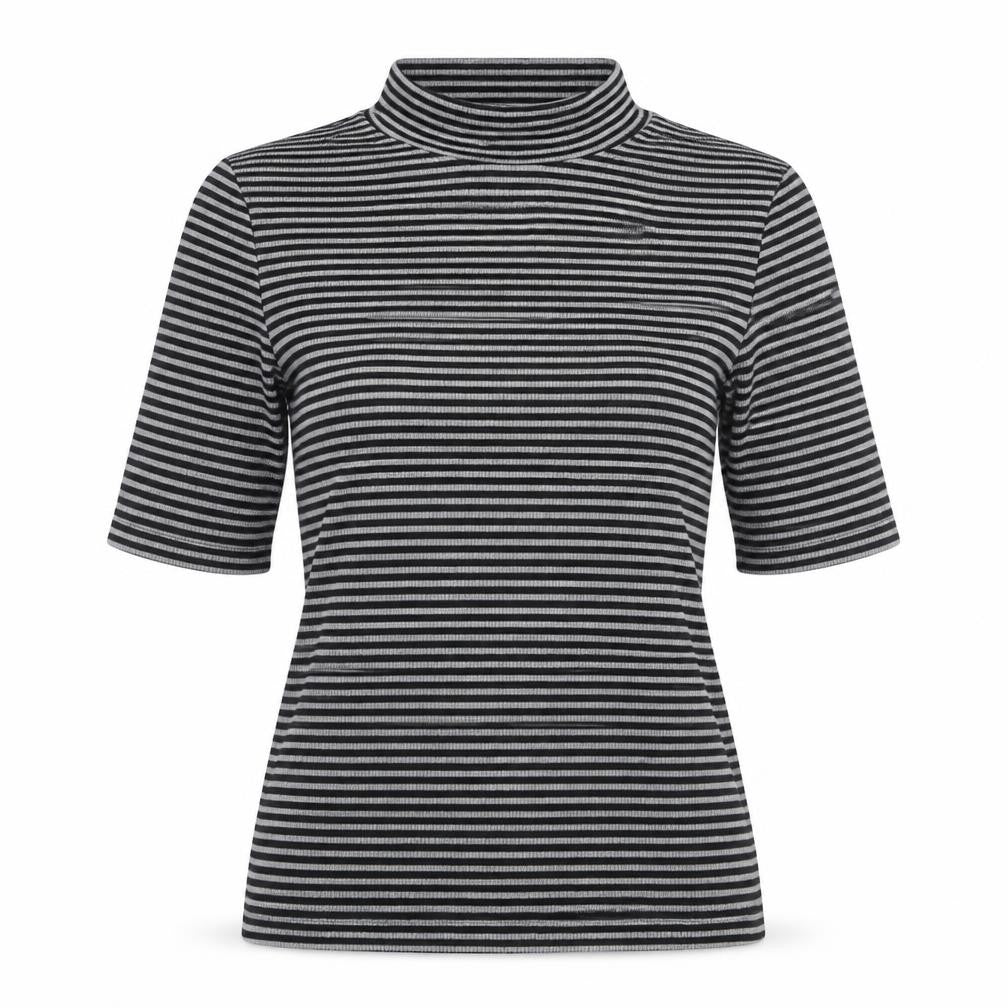 H&M Women's Black Striped Mock Neck 3/4 Sleeve T-Shirt