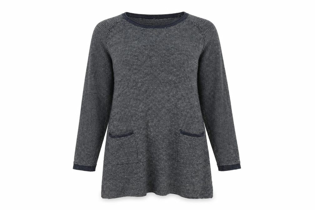 WauwCapow Women's Navy Striped Tunic 12 Wool Blend
