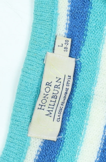 Close-up detail of Honor Millburn Women's Blue Striped Knit Jumper L