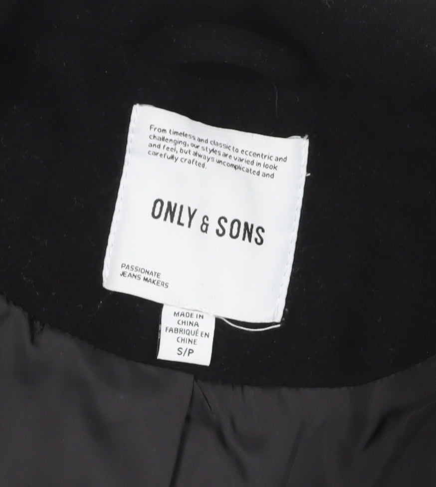 Only & Sons Men's Black Wool Overcoat Size S