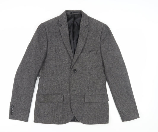 Topman Grey Men's Tweed Blazer, Size 38, Herringbone