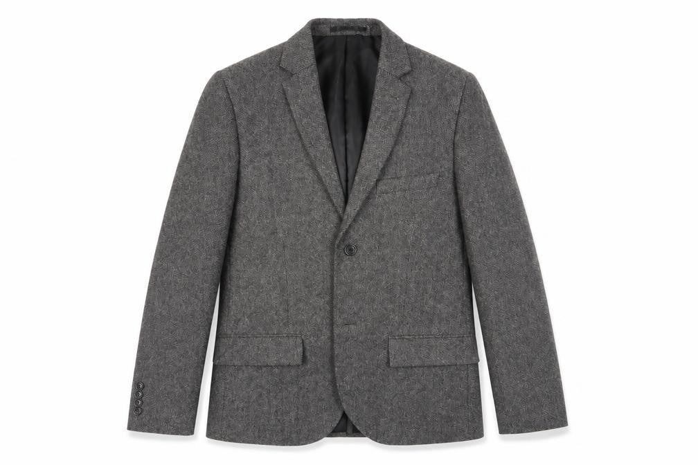 Topman Grey Men's Tweed Blazer, Size 38, Herringbone