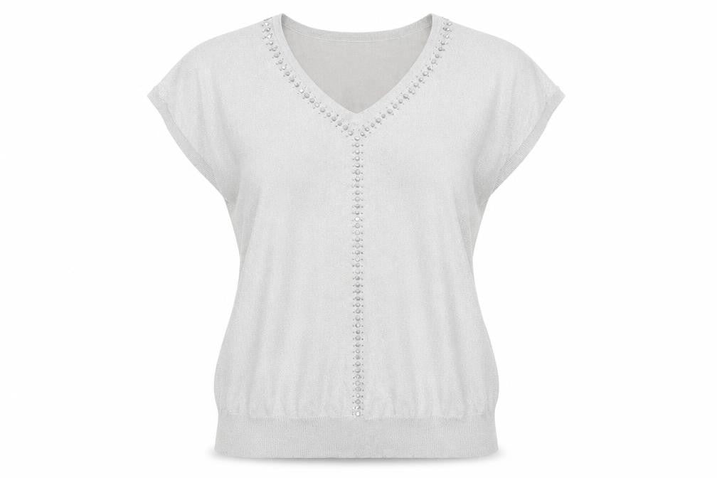 Wallis Women’s Beige Beaded V-Neck T-Shirt Small