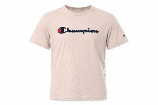 Champion Men's Beige Logo T-Shirt - L, Short Sleeve