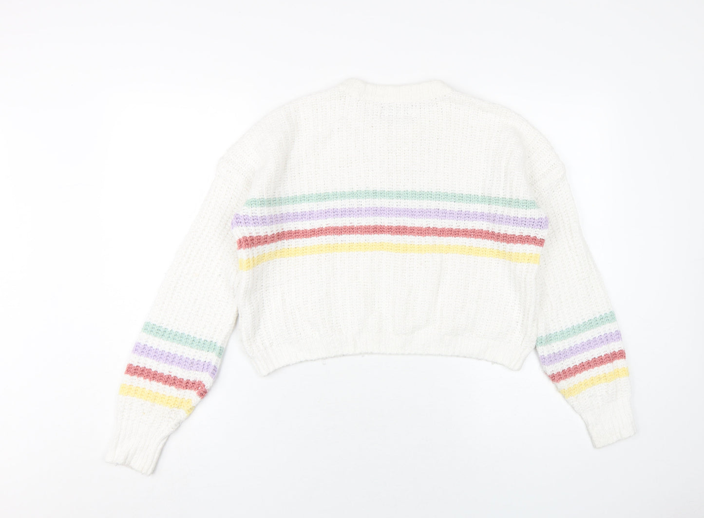 Hollister Women's White Striped Knit Pullover Jumper XS