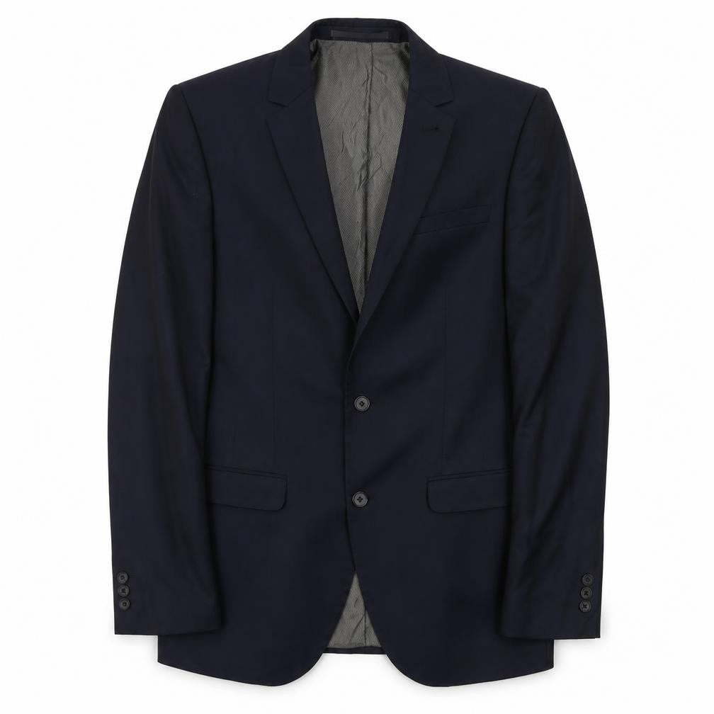 Next Men's Blue Wool Blazer 38L Long Single-Breasted
