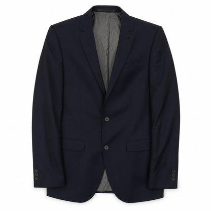 Next Men's Blue Wool Blazer 38L Long Single-Breasted