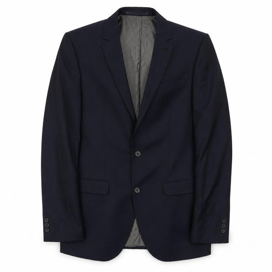 Next Men's Blue Wool Blazer 38L Long Single-Breasted