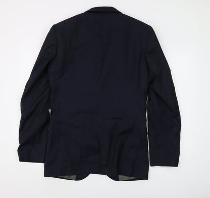 Next Men's Blue Wool Blazer 38L Long Single-Breasted