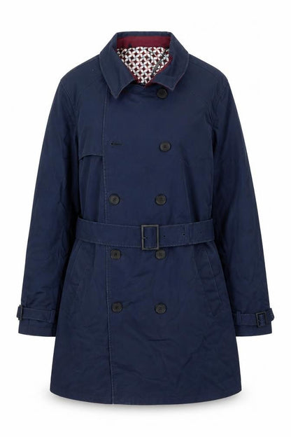 Front view of A.M London Women's Blue Trench Coat, size M