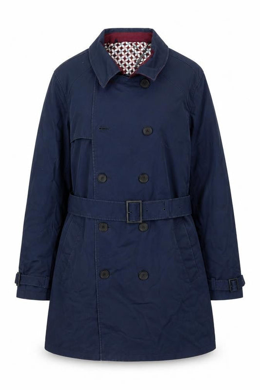 Front view of A.M London Women's Blue Trench Coat, size M