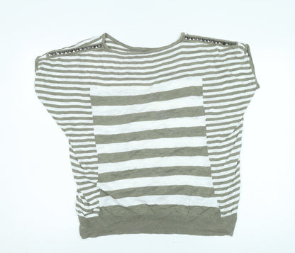 Additional front view of Monari Women's Green Striped T-Shirt, size 16