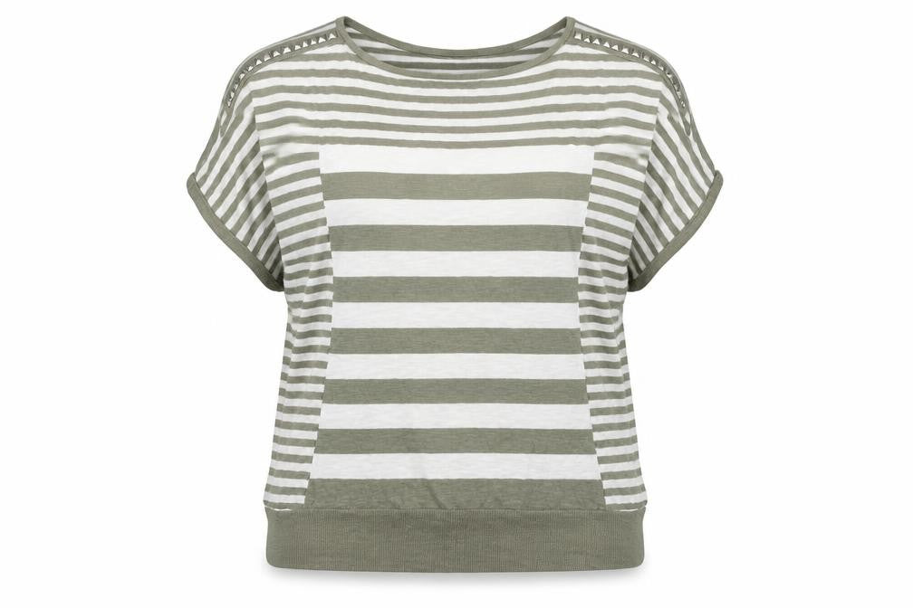 Monari Women's Green Striped T-Shirt Size 16