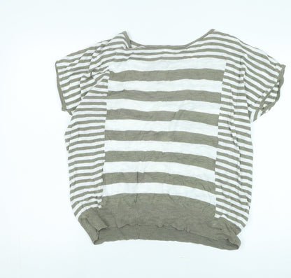 Back view of Monari Women's Green Striped T-Shirt, size 16