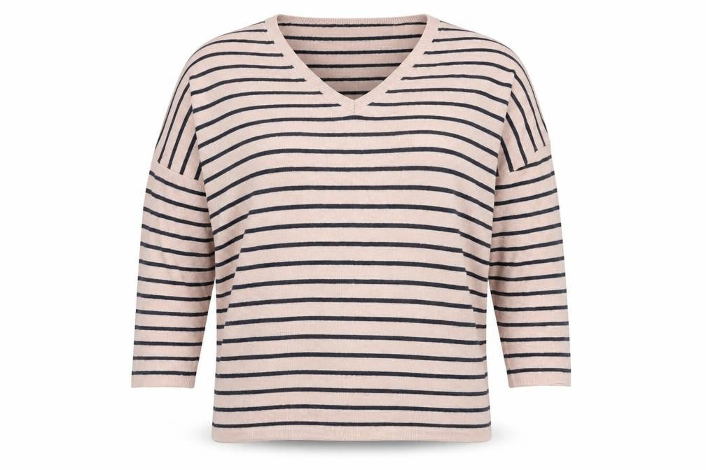 Saint Tropez Women's Pink Striped V-Neck Pullover - S