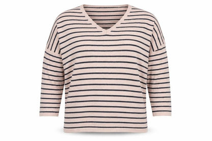 Saint Tropez Women's Pink Striped V-Neck Pullover - S