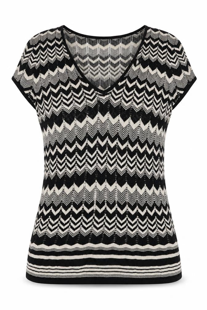 Wallis Women's Black Geometric Knit Blouse Size 14