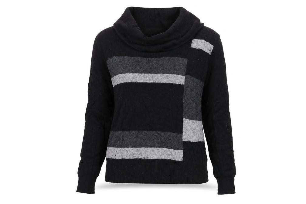 Country Casuals Women's Black Striped Pullover Jumper Cowl Neck S
