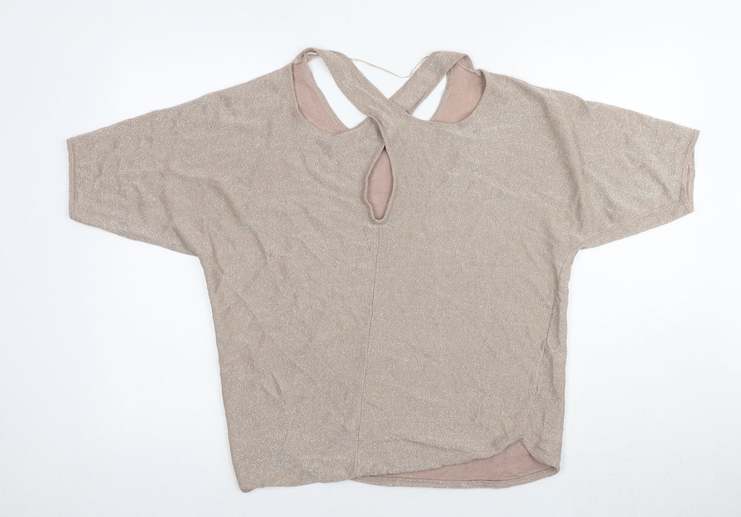 Saint Tropez Women's Beige Metallic Knit Camisole Blouse M