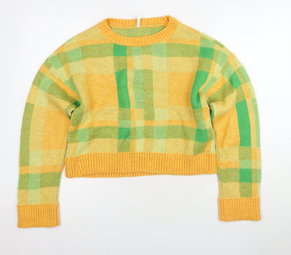 Additional front view of Only Women's Multicoloured Plaid Jumper, L, Crew Neck