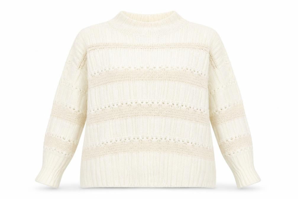 Zara Women's Ivory Mock Neck Chunky Knit Jumper M