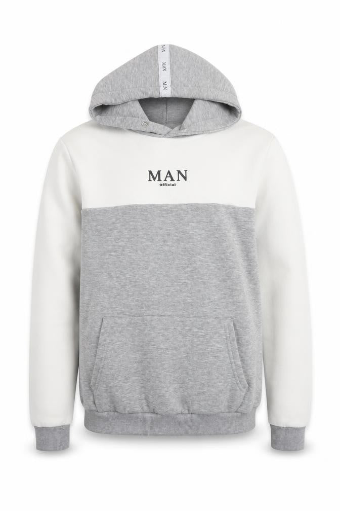 boohooMAN Men's Grey Logo Pullover Hoodie S