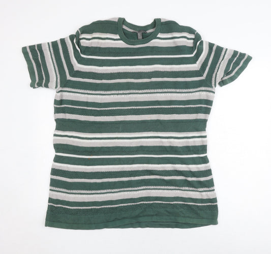 ASOS Women's Green Striped Crew Neck Jumper 2XL Tall