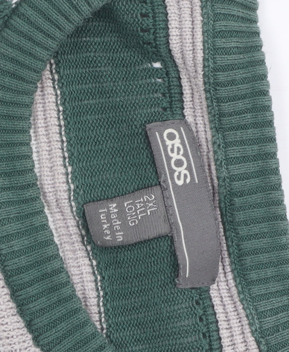 ASOS Women's Green Striped Crew Neck Jumper 2XL Tall