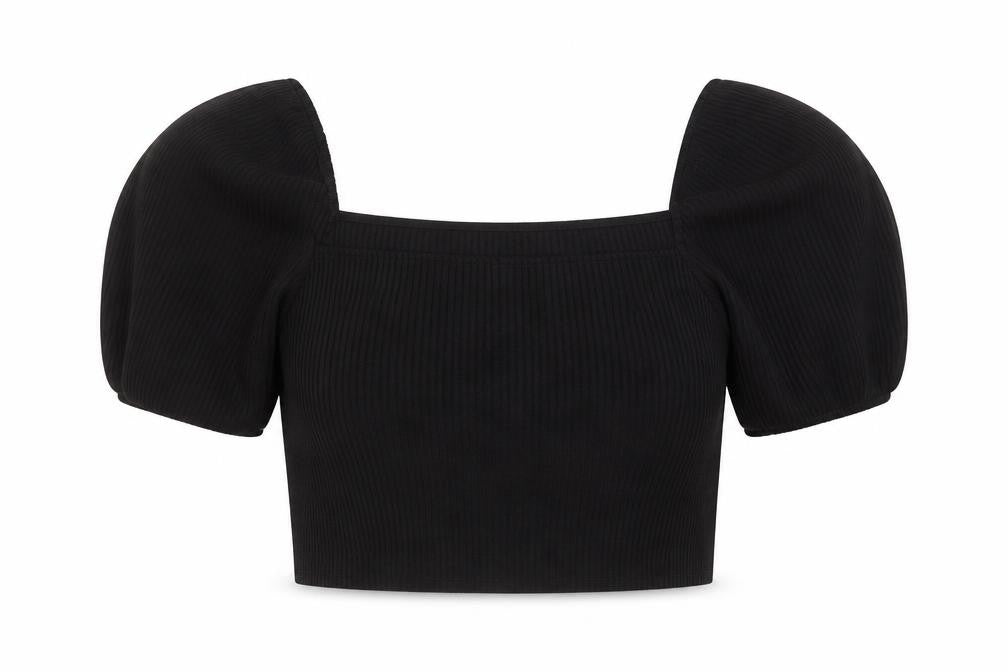 H&M Women's Black Cotton Cropped Blouse, Size L