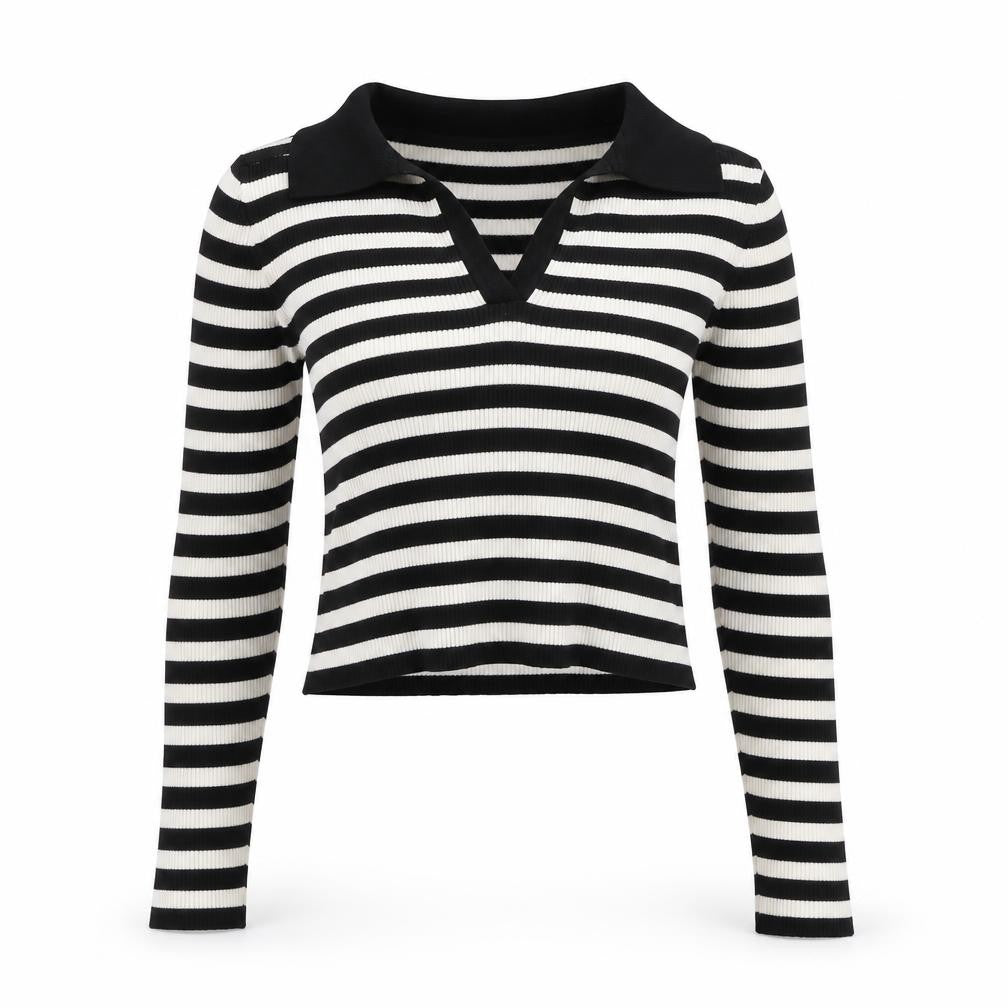 Stradivarius Women's Black Cropped Polo Top, S