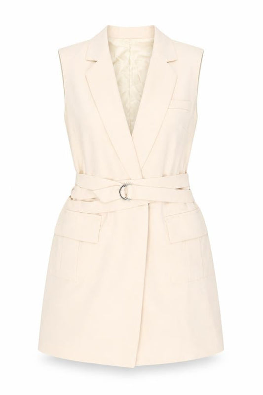 Missguided Women's Beige Sleeveless Belted Dress, Size 12