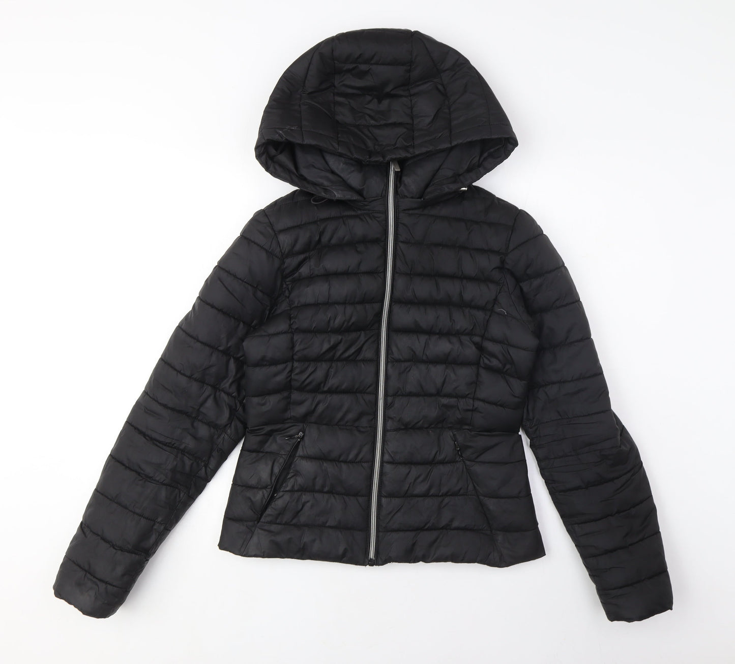 Zara Women's Black Puffer Jacket XS Hooded Casual