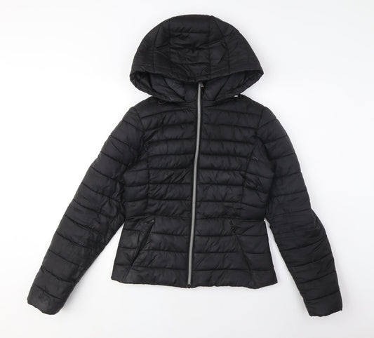 Zara Women's Black Puffer Jacket XS Hooded Casual
