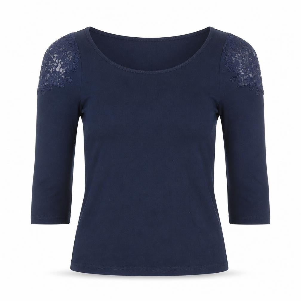 H&M Women's Blue Lace Accent Scoop Neck Blouse XS