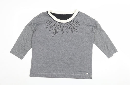 TIGI Women's Grey T-Shirt, Size 14/16, Embroidered Crew Neck