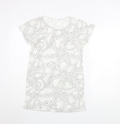 Zara Women’s White Basic T-Shirt, Geometric Pattern, M