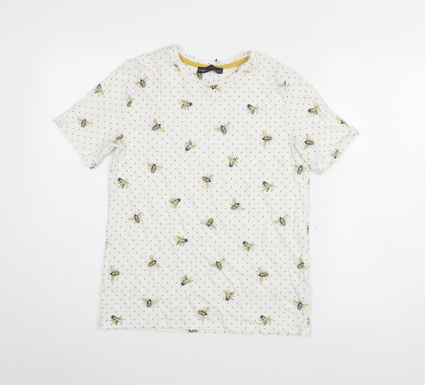 Marks and Spencer Women's White Bee Print T-Shirt Size 6