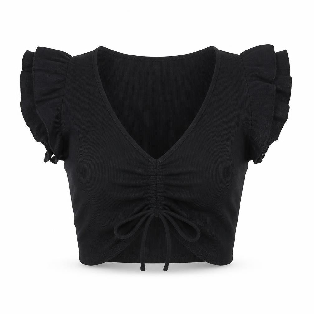 Zara Women's Black Cropped Blouse - Size S, Slim Fit