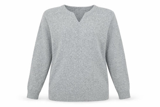 d&co Women's Grey V-Neck Knit Basic Top M