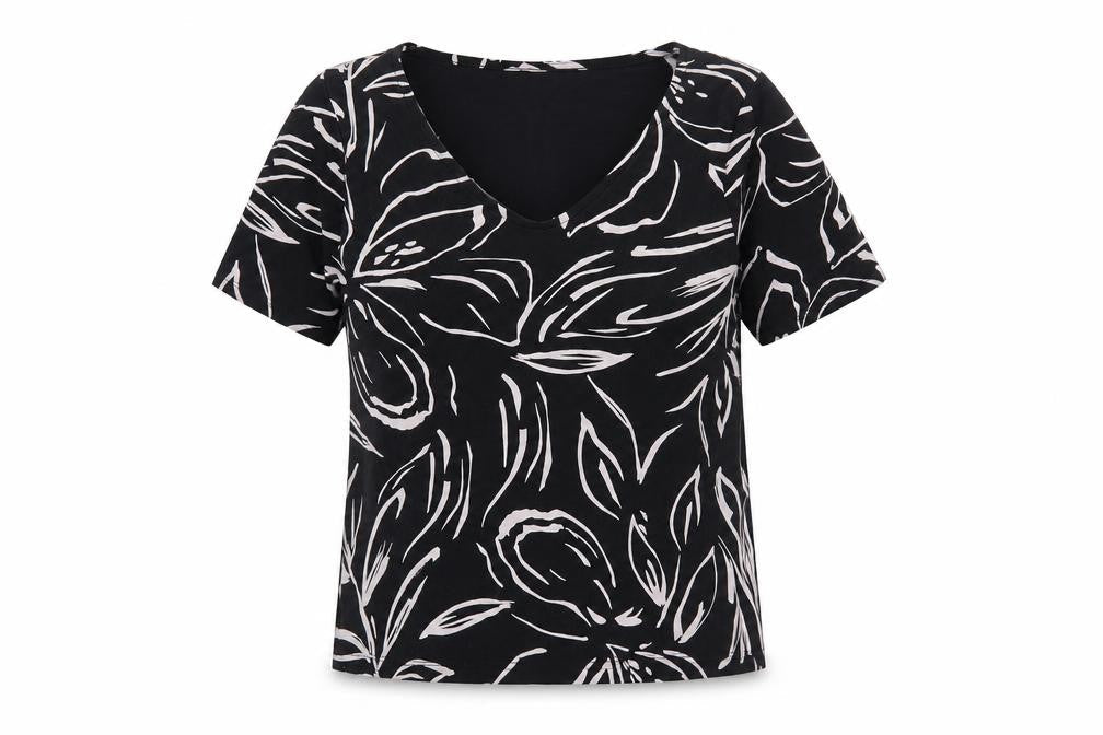 Love Tees Women's Black Floral V-Neck T-Shirt Size 10