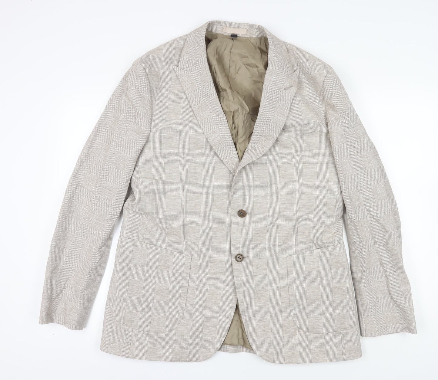 Marks and Spencer Men's Beige Check Blazer, 44L